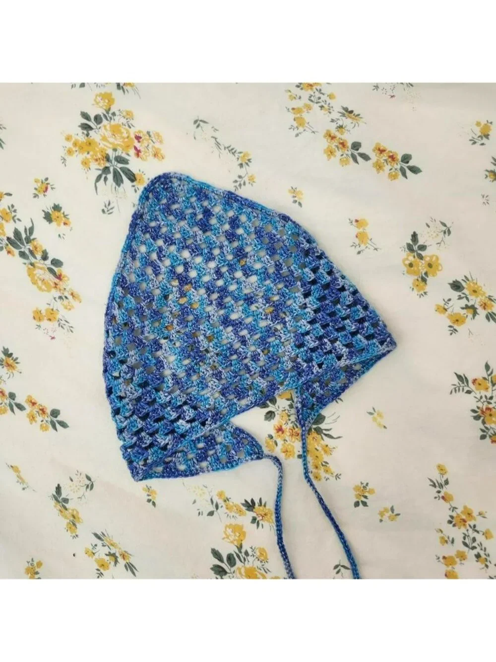 Handmade crochet metallic blue bandana Best fit...